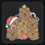 Sticker Carré Qukka Christmas Tree Funny Animal Christmas<br><div class="desc">The quokkas look like a christmas tree. Veuh fairy lights and Santa's hats they are perfect pour Christmas. Every Quokka lover is happy about cute animals for the holidays en hiver.</div>