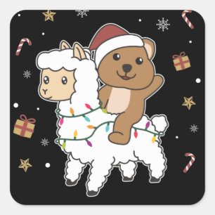 Sticker Carré Quokka Llama Noël Neige hiver Animaux Carré