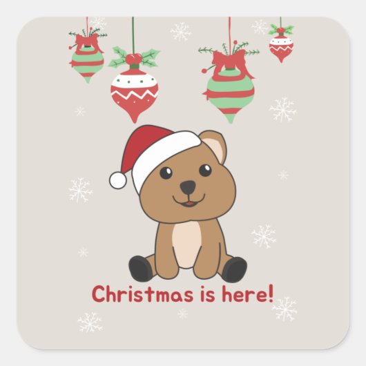 Sticker Carré Quokka Noël Neige Hiver Animaux Quokkas Squar (Devant)