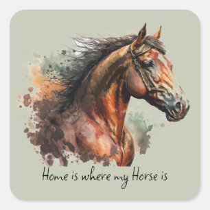 Sticker Carré Quote de cheval Aquarelle photo personnalisée équi