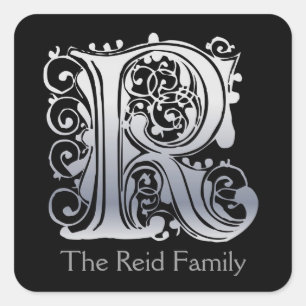 Sticker Carré R Monogramme "Dentelle d'argent" conception Envelo