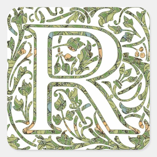 Sticker Carré R Monogramme floral (Devant)