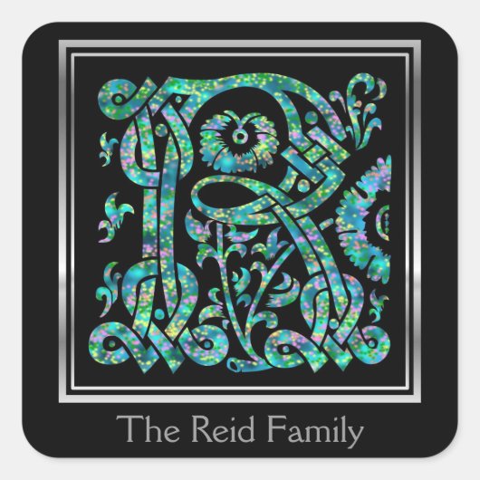 Sticker Carré R Monogramme "Masselle Blue" - Enveloppe Phoques (Devant)