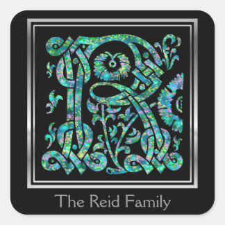 Sticker Carré R Monogramme "Masselle Blue" - Enveloppe Phoques