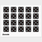 Sticker Carré RAB Rockabilly Skuls et Cerises sur Noir (Feuille)