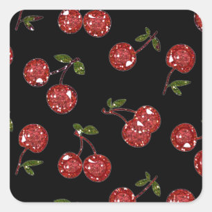 Sticker Carré RAB Rockabilly Très Cerises Cerises Sur Fond Noir