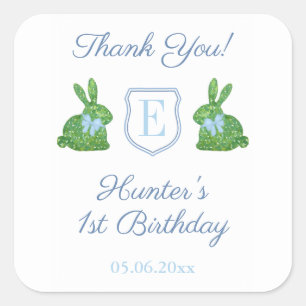 Sticker Carré Rabbit Blue Monogramme bébé garçon 1er anniversair