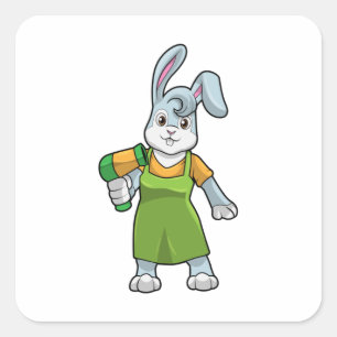 Sticker Carré Rabbit comme coiffeur avec sèche-cheveux