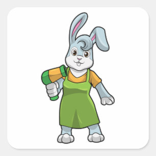 Sticker Carré Rabbit comme coiffeur avec sèche-cheveux