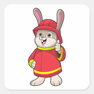 Sticker Carré Rabbit comme pompier avec casque
