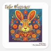 Sticker Carré Rabbit de Pâques - Art populaire - Personnalisable (Devant)