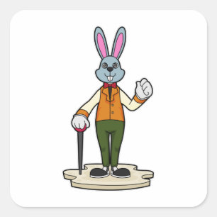 Sticker Carré Rabbit en Gentleman avec canne
