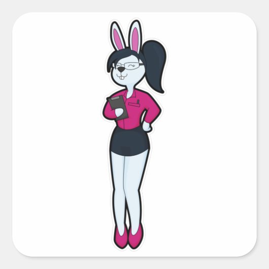 Sticker Carré Rabbit en tant que secrétaire avec Bloc-notes et l (Devant)