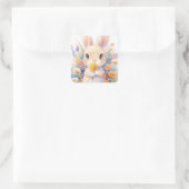 Sticker Carré Rabbit with Yellow Flower and Spring Wildflower (Sac)