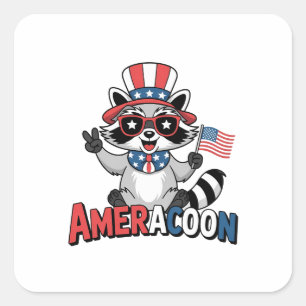 Sticker Carré Raccoon Amérique patriotique 4 juillet Amérique