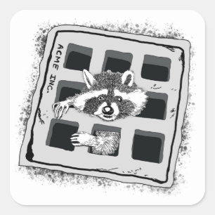 Sticker Carré Raccoon coincé dans Grate Illustration
