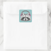 Sticker Carré Raccoon d'Héadphone (Sac)