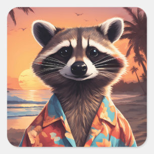 Sticker Carré Raccoon Holiday