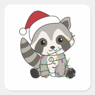 Sticker Carré Raccoon Noël Neige hiver Raccoon
