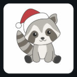 Sticker Carré Raccoon Noël Neige hiver Raccoon<br><div class="desc">Le racon à la douceur avec des lumières de fées. Animaux amusants avec des cadeaux et de la neige aux vacances. Aussi drôle pour Noël en juillet. Les ratons laveurs sont des animaux sucrés et parfaits pour Noël.</div>