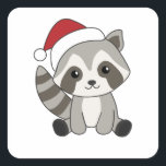 Sticker Carré Raccoon Noël Neige hiver Raccoon<br><div class="desc">Le racon à la douceur avec des lumières de fées. Animaux amusants avec des cadeaux et de la neige aux vacances. Aussi drôle pour Noël en juillet. Les ratons laveurs sont des animaux sucrés et parfaits pour Noël.</div>