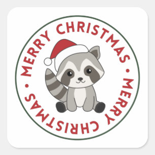 Sticker Carré Raccoon Noël Neige hiver Raccoons Carré Stic