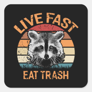 Sticker Carré Raccoon Vintage de Live Fast Eat Trash Retro