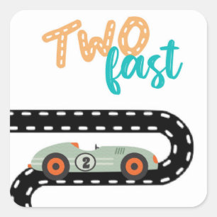 Sticker Carré Race Car Invitations Anniversaire, Deuxième Annive