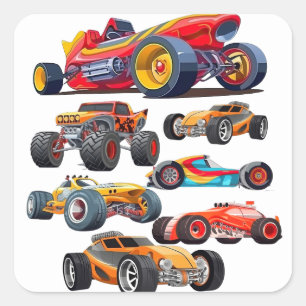 Sticker Carré Race Car Monster Truck Cars Conception de course