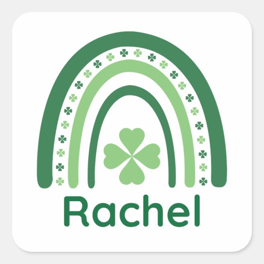 Sticker Carré Rachel Nom Clover Boho Rainbow (Devant)