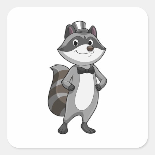 Sticker Carré Racoon comme groom avec Cravate (Devant)