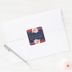 Sticker Carré Radial Floral Navy Bleu Bourgogne Rouge Mariage