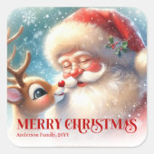 Sticker Carré Radiant Personalized Santa and Rudolph Holiday (Devant)