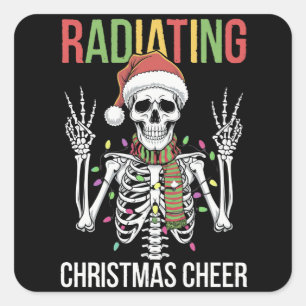 Sticker Carré Radiologie Noël Père Noël Skeleton Xray Technicien