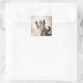 Sticker Carré Ragdoll Kitten Jouer Avec Des Bulles (Sac)