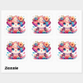 Sticker Carré Rainbow Anime Chiot Anniversaire Gâteau (Feuille)
