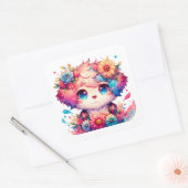 Sticker Carré Rainbow Anime Chiot Anniversaire Gâteau (Enveloppe)