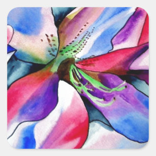 Sticker Carré Rainbow Azalea fleur aquarelle originale