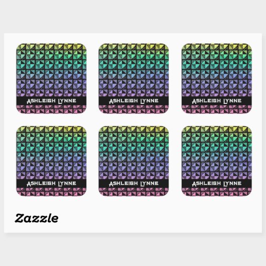 Sticker Carré Rainbow Brot Plats Patchwork Quilt Motif (Feuille)