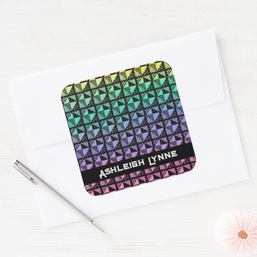 Sticker Carré Rainbow Brot Plats Patchwork Quilt Motif (Enveloppe)