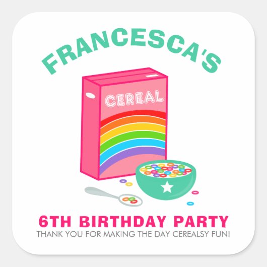 Sticker Carré Rainbow Cereal Anniversaire de enfant Party (Devant)
