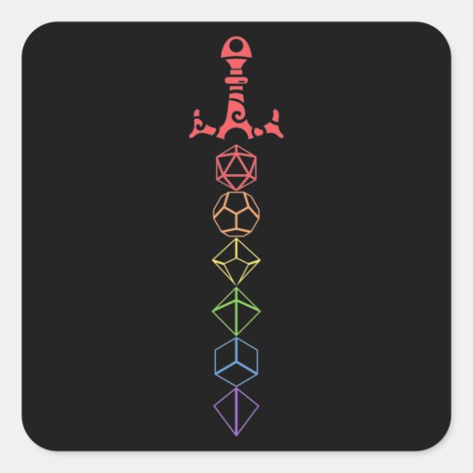 Sticker Carré Rainbow Dice Sword Tablett RPG Jeu (Devant)