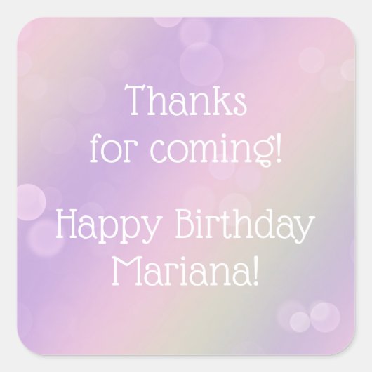 Sticker Carré Rainbow Fairy Lights Fille fête d'anniversaire (Devant)