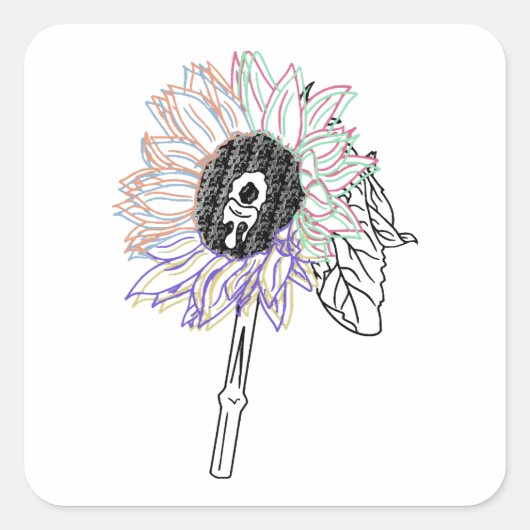 Sticker Carré Rainbow Flower Funky Art (Devant)