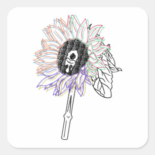 Sticker Carré Rainbow Flower Funky Art