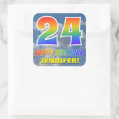 Sticker Carré Rainbow Look "24" & "HAPPY BANTHDAY", Nuages, Sky (Sac)