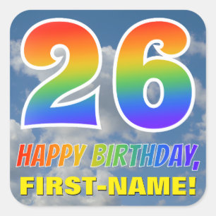 Sticker Carré Rainbow Look "26" & "HAPPY BANTHDAY", Nuages, Sky