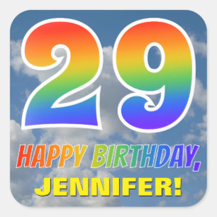 Sticker Carré Rainbow Look "29" & "HAPPY BANTHDAY", Nuages, Sky