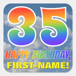 Sticker Carré Rainbow Look "35" & "HAPPY BANTHDAY", Nuages, Sky