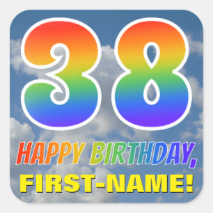 Sticker Carré Rainbow Look "38" & "HAPPY BANTHDAY", Nuages, Sky